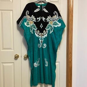 Embroidered Black and Teal Kaftan